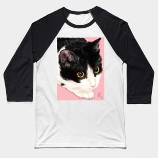 Black and White Cat on a Pink Background Baseball T-Shirt